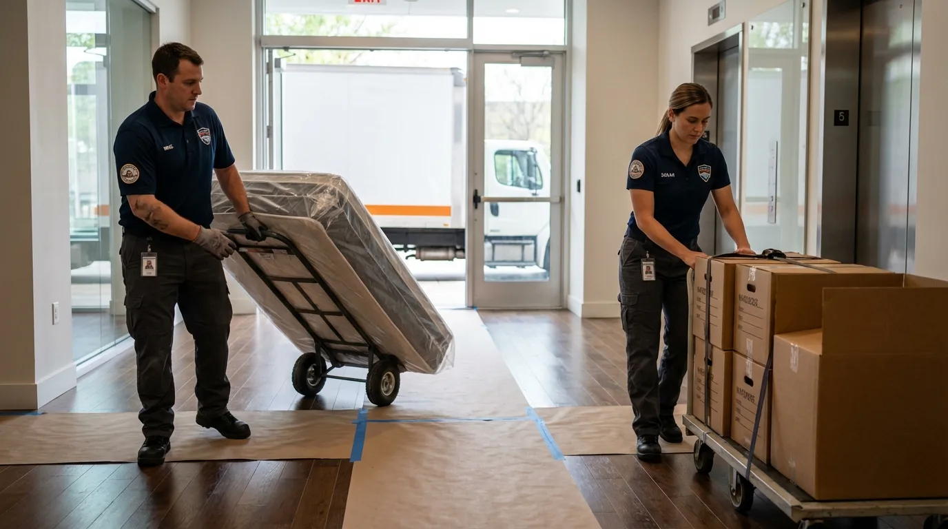 Professional apartment movers loading elevator in Hana, HI
